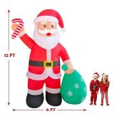 DAHAKII 12ft Giant Santa with Gift Bag Christmas Inflatable Yard Decor Build-in LED Outdoor Blow up Christmas Decorations for Yard/Lawn/Garden (12ft Santa)