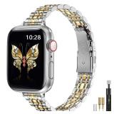 MioHHR Slim Metal Band Compatible with Apple Watch Band 42mm(Series 11 10) 41mm(Series 9 8 7) 40mm(Series 6 5 4 SE3/2/1) 38mm(Series 3 2 1),Stainless Steel iWatch Bands for Women,Silver/Gold