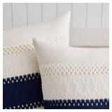 ZeeMart 2 Packs Cotton Boho Lumbar Throw Pillow Covers 12x20 Inch Contrast/Navy Blue, Soft Farmhouse Decorative Couch Pillow Cases Cushion Covers for Sofa Bed Living Room Home Decor