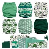 Mama Koala 3.0 Pocket Cloth Diapers for Babies with AWJ Lining, 6 Pack with 6 4-Layer Natural Cloth Diaper Inserts - Reusable and Washable Pocket Diapers (Love Green)
