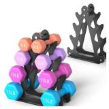 4-Tier Dumbbell Rack for 1-15 lb Weights (Dumbbell Rack Stand Only) Holds 5 Pairs Space-Saving Sturdy A-Frame Stand for Home Gym, Weight Rack for Women
