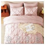 CozyLux Twin Comforter Set with Sheets Blush Pink, 5 Pieces Pintuck Bed in A Bag, Twin Bed Set Gift for Family, Pinch Pleat Bedding Set with Comforter, Sheets, Pillowcase & Sham