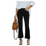 Yewfirm Flare Jeans for Women Cropped Stretchy Mid Rise Bell Bottom Womens Crop Flare Jeans with Live Hem,Black,US8