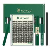 KEYYOU Lash Clusters Kit Natural Wispy DIY Lash Extension Kit 144pcs Lashes Clusters Eyelash Extension with Mascara Brush Bond and Seal Glue Remover Applicators and Brush for Lashes Extensions (Y01)