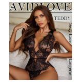 Avidlove Women One Piece Lingerie Lace Bodysuit Deep V Teddy Mini Babydoll Fairy Costumes Large
