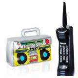 Gejoy 2 Pieces Inflatable Radio Boombox Inflatable Mobile Phone Props for 80s 90s Party Decorations Hip Hop Theme Birthdays Party Supplies
