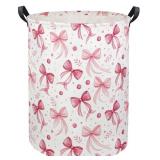 HIYAGON Butterfly Baby Laundry Basket Baby Hamper for Nursery Girl Kids Butterfly Hamper Cute Kids Toys Storage Bin Organizer Butterfly Room Decor for Home(Pink Bowknot)