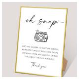 Oh Snap Sign, Wedding Disposable Camera Sign, Engagement Party Desk Decor for Guest book Alternative, Bridal Shower Reception, Bridal Shower Party Favors, Gold Frame Wedding Signs with Stand, 6