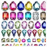 WILLBOND 320 Pieces Sew on Rhinestone Glass Crystals Acrylic Gems with Hole Silver Prong Setting Flatback Claw Mix Shape Mix Size for DIY Crafts Dress Clothes Shoes Bag Decorations