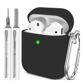 Woyinger for AirPods 1/2 Case Cover,Come with Cleaner Kit,Soft Skin Silicone Case Cover with Keychain, Full Protective Case for Men and Women, Compatible with AirPods 2nd 1st Generation Case,Black