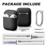 Woyinger for AirPods 1/2 Case Cover,Come with Cleaner Kit,Soft Skin Silicone Case Cover with Keychain, Full Protective Case for Men and Women, Compatible with AirPods 2nd 1st Generation Case,Black