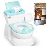 Real Feel 2-in-1 Potty with Wipes Storage, Flushing Sounds & Disposable Liners - Realistic Toilet - Easy to Clean & Assemble - Jool Baby (Aqua)