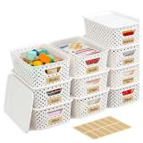 10 Pack Plastic Storage Bins with Lids, Stackable Plastic Storage Baskets for Organizing with Handles, Organizer Bins with Labels for Room, Craft, Containers for Pantry Organizers and Storage