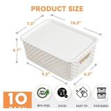 10 Pack Plastic Storage Bins with Lids, Stackable Plastic Storage Baskets for Organizing with Handles, Organizer Bins with Labels for Room, Craft, Containers for Pantry Organizers and Storage