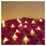 Homemory 24 Pack Waterproof Flameless Floating Tealights with Dried Rose Petals, Warm White Battery Flickering LED Tea Lights Candles - Wedding, Party, Centerpiece, Pool & SPA