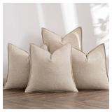 MIULEE Beige Linen Pillow Covers Pack of 4 Decorative Natural Solid Throw Pillow Covers Soft Accent Boho Farmhouse Couch Pillowcases Modern Spring Home Decors for Living Room Bed Sofa 20x20 Inch