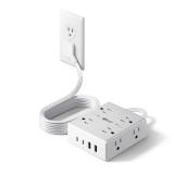 Flat Plug Surge Protector Power Strip, 6ft Ultra Thin Extension Cord with 4 USB (2 USB C Port), 8 Outlets Desk Charging Station, Wall Mountable Outlet Extender for Home Office, College Dorm Room