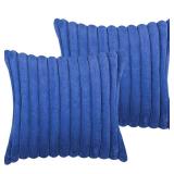 18x18 Throw Pillow Covers Set of 2, Decorative Faux Fur Covers for Bed, Couch Soft Fluffy Pillow Cover with Velvet Back for Living Room, Neutral Home Decor Accent for Sofa - Blue