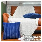 18x18 Throw Pillow Covers Set of 2, Decorative Faux Fur Covers for Bed, Couch Soft Fluffy Pillow Cover with Velvet Back for Living Room, Neutral Home Decor Accent for Sofa - Blue