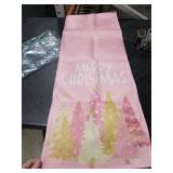 Artoid Mode Xmas Trees Snowflakes Pink Merry Christmas Table Runner, Winter Seasonal Kitchen Dining Table Decoration for Home Party Decor 13x72 Inch