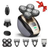 Hugdew 5 in 1 Head Shavers for Bald Men, Skull Head Shaver with Rechargeable Battery, Electric Razor, Hair Clippers, Nose Hair Trimmer, Cleaning Brush, Hair Manager, Idea Gift for Men(Brown)