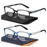 EASY READ 2 Pairs TR90 Bifocal Reading Glasses for Men,Rectangular Sport Blue Light Blocking Readers with Spring Hinge(Magnification 2.00,Black/Blue)