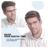 JJWELL 3 Pack Mens Reading Glasses Blue Light Blocking, Metal Rectangle Semi Rimless Readers for Men, Anti Eyestrain/Computer Glare/UV, Half Frame Spring Hinge Eyeglasses with Pouches(3.00)