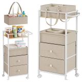 Modanais Baby Diaper Caddy Organizer Cart with Drawers - 3In1 Rolling Storage Cart with Wheels, Removable Diaper Caddy, Detachable Dividers - for Crib, Bedroom, Art & Craft Organizer (Off White)