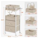 Modanais Baby Diaper Caddy Organizer Cart with Drawers - 3In1 Rolling Storage Cart with Wheels, Removable Diaper Caddy, Detachable Dividers - for Crib, Bedroom, Art & Craft Organizer (Off White)