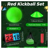 Jenaai 18 Pcs Sports Kickball Set Includes Playground Ball 5 Rubber Throw Down Bases Ball Pump Scoreboard Net Bag 10 Foul Line Cones for Adults Playground Backyard Game (10 Inch,Glow in The Dark)