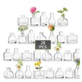 Hewory Mini Bud Vases for Centerpieces: 28pcs Small Glass Vase Bulk - Clear Tiny Vases for Wedding Baby Shower Birthday Party Events Table Decor