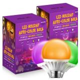 2 Pack LED Halloween Bulbs, Automatic Color Changing Purple, Orange, Green Every 6s, G70 E26 2W, Energy Saving Globe Light Bulb for Holiday Party, Porch, Indoor & Outdoor Decor - Retail: $4,036