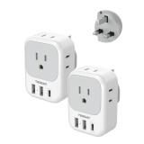 UK Adapters for Travel 2 Pack, TESSAN Type G US to UK Plug Adapter with 4 Outlets 3 USB Charger(1 USB C Port), Power Adaptor for USA to Ireland Scotland Dubai Hong Kong England British Kenya London - 