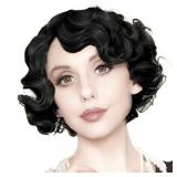 Short Black Finger Wave Wigs for Women 1920s Side Part Natural Wig Synthetic Heat Resistant Hair Halloween Wig for Vintage Daily Party(Black) - Retail: $24