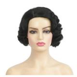 Short Black Finger Wave Wigs for Women 1920s Side Part Natural Wig Synthetic Heat Resistant Hair Halloween Wig for Vintage Daily Party(Black) - Retail: $24