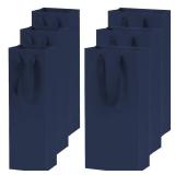 6Pcs Blue Wine Gift Bags for Single and Double Bottles Paper Bottle Bag with Handles for Wedding Birthday Party Favors - Retail: $8