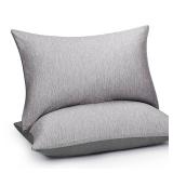Cooling Pillowcases Queen Size - Double Side Q-Max 0.439 Cooling Fiber for Pillow Protector, Breathable Cold Pillow Cover for Hot Sleeper Night Sweat, Hidden Zipper, 2 Pack (20x30", Grey) - Retail: $2