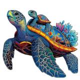 Wooden Jigsaw Puzzles for Adults Teens Kids, Parent and Child Sea Turtle Wood Puzzle, 200 Pieces Unique Animal Shaped Puzzle, Fun Challenging Family Games, 11.49 x 9.65", Gift Box Included - Retail: $