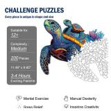 Wooden Jigsaw Puzzles for Adults Teens Kids, Parent and Child Sea Turtle Wood Puzzle, 200 Pieces Unique Animal Shaped Puzzle, Fun Challenging Family Games, 11.49 x 9.65", Gift Box Included - Retail: $
