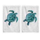 ALAZA Ocean Turtle Hand Towels for Bathroom Set of 2, Fingertip Towel Face Towel, Cotton Soft Absorbent Decorative Bath Towels 15.5x29.5 inch - Retail: $25