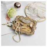 Small Antique Trinket Dish Vintage Gold Metal Jewelry Tray, Ring Holder-5.3 x 3.5 x 1.2 inches - Retail: $10