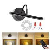 Hardwired Picture Light 12 LED Wall Art Light with Remote, 3CCT Dimmable Picture Lights for Wall, Gallery Art Lamp for Paintings Poster Light, 2700K-6500K Warm Nature White, 12W, Black - Retail: $33"