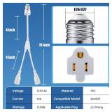 1 Pcs 2 in 1 Light Socket to Plug Adapter, Convert E26/E27 Bulb Socket to 2 Pieces 3 Prong Outlet with Extension Cord, Flexible Light Bulb Socket Converter Suitable for Porch Patio Garage Use (White) 