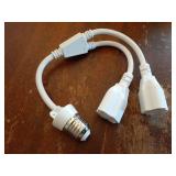 1 Pcs 2 in 1 Light Socket to Plug Adapter, Convert E26/E27 Bulb Socket to 2 Pieces 3 Prong Outlet with Extension Cord, Flexible Light Bulb Socket Converter Suitable for Porch Patio Garage Use (White) 