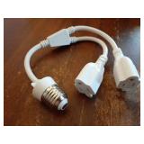 1 Pcs 2 in 1 Light Socket to Plug Adapter, Convert E26/E27 Bulb Socket to 2 Pieces 3 Prong Outlet with Extension Cord, Flexible Light Bulb Socket Converter Suitable for Porch Patio Garage Use (White) 