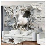 Luxurious 3D Horse Breakthrough Wall Art Tapestry, Modern Embossed White Running Horse Symbolizing Passion for Freedom Creatures Photo Print,Wide Wall Hanging for Bedroom Living Room Dorm - Retail: $2