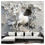 Luxurious 3D Horse Breakthrough Wall Art Tapestry, Modern Embossed White Running Horse Symbolizing Passion for Freedom Creatures Photo Print,Wide Wall Hanging for Bedroom Living Room Dorm - Retail: $2
