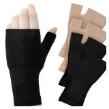 4 Pcs Unisex Wrist Thumb Support Fingerless Compression Gloves Wrist Support Brace for Sports, Fits Small-Check Size Chart Before Ordering (Black, Nude Color,4.3-5.1 Inch) - Retail: $15