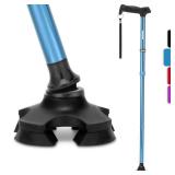 Walking Cane for Men & Women - Foldable, Adjustable, Lightweight, Self Standing Pivot Walking Cane, Soft Handle Grip, with Travel Bag, Walking Sticks for Seniors & Adults (Blue) - Retail: $27