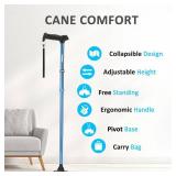 Walking Cane for Men & Women - Foldable, Adjustable, Lightweight, Self Standing Pivot Walking Cane, Soft Handle Grip, with Travel Bag, Walking Sticks for Seniors & Adults (Blue) - Retail: $27
